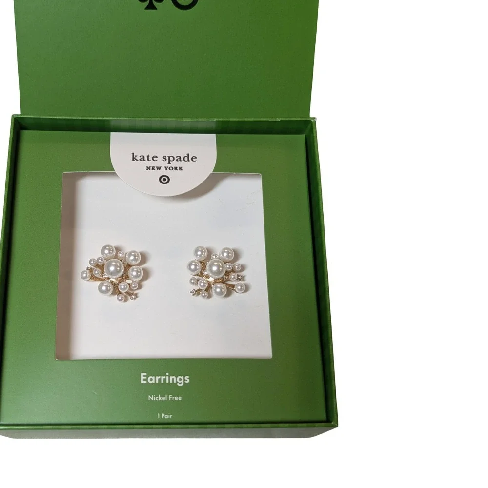 ⭐B1 Kate Spade NY Target Pearl White Gold Cluster Stud Earrings Nickel Free NIB